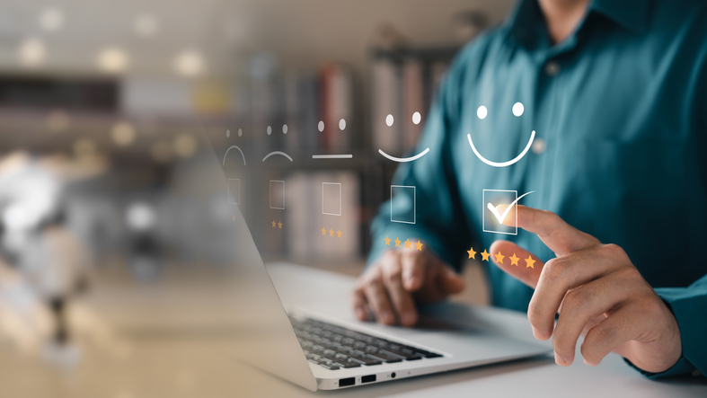image of a person taking an online satisfaction survey
