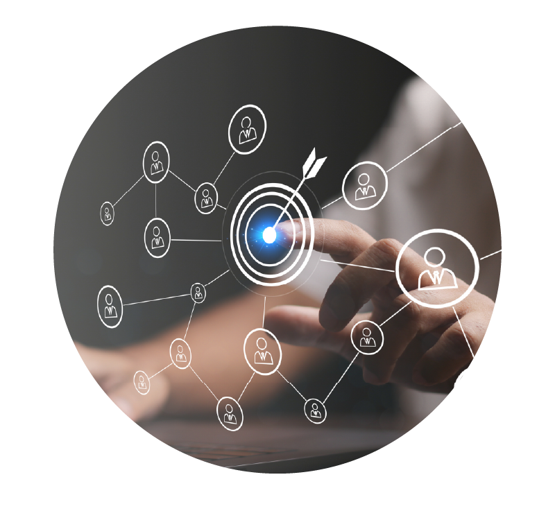 image of various icons in relation to an interconnected system for targeting | Higher Ed Marketing & Student Search Services | enrollmentFUEL