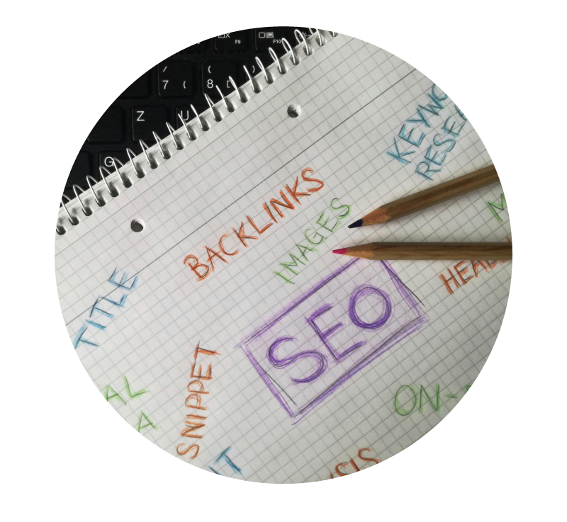 image of a piece of paper with various notes regarding SEO | Higher Ed Digital Marketing | enrollmentFUEL