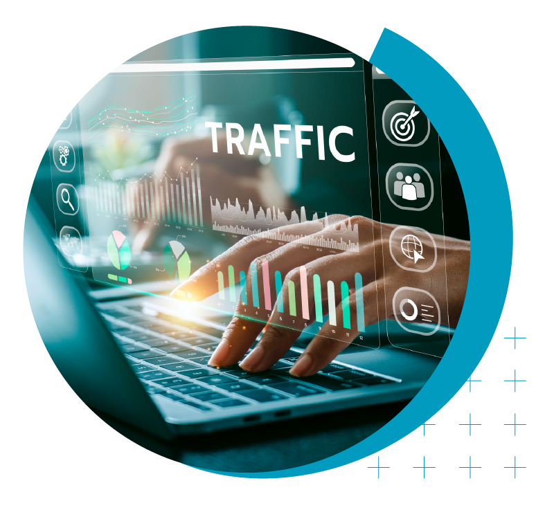 image of various icons in relation to website traffic | Higher Ed Marketing & Student Search Services | enrollmentFUEL