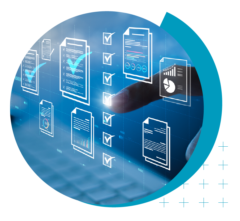image of various icons in relation to lists, data, and verification | Higher Ed Marketing & Student Search Services | enrollmentFUEL