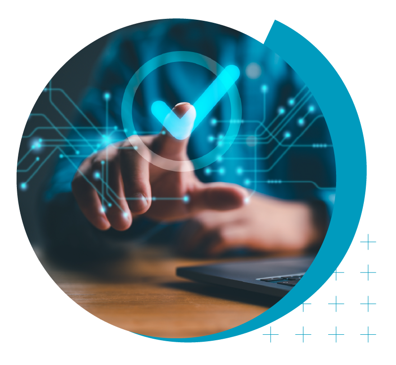 Higher Ed Marketing & Student Search Services | enrollmentFUEL | image of person touching an icon of a checkmark